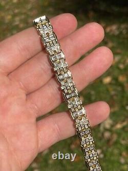 Mens Bracelet 14k Gold Plated 925 Sterling Silver Iced Baguette CZ Hip Hop