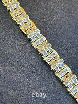 Mens Bracelet 14k Gold Plated 925 Sterling Silver Iced Baguette CZ Hip Hop