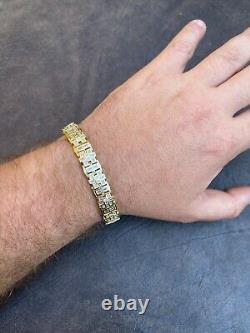 Mens Bracelet 14k Gold Plated 925 Sterling Silver Iced Baguette CZ Hip Hop