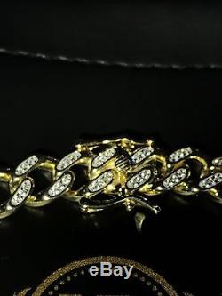 Mens Cuban Miami Link Bracelet 14k Gold Over Solid 925 Sterling Silver 8.5 Long