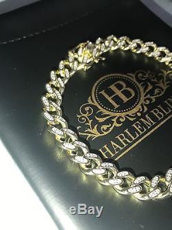 Mens Cuban Miami Link Bracelet 14k Gold Over Solid 925 Sterling Silver 8.5 Long