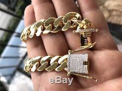 Mens Cuban Miami Link Diamond Bracelet 14k Gold Over Solid 925 Sterling Silver