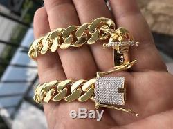 Mens Cuban Miami Link Diamond Bracelet 14k Gold Over Solid 925 Sterling Silver