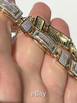 Mens Custom Bracelet 14k Yellow Gold Over Solid 925 Silver 12ct Manmade Diamonds