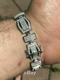 Mens Custom Bracelet Solid 925 Silver 12ct Diamonds 14mm Thick UNIQUE Piece