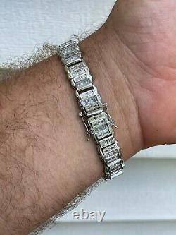Mens Custom Link Real 925 Sterling Silver Bracelet Iced Baguette Out Diamond