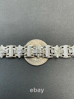 Mens Custom Link Real 925 Sterling Silver Bracelet Iced Baguette Out Hip Hop