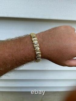 Mens Custom Real 14k Gold Vermeil 925 Silver Bracelet Iced Baguette Out Hip Hop