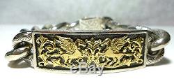 Mens Heavy Konstantino 950 Sterling Silver 18k Gold Pegasus Horse ID Bracelet