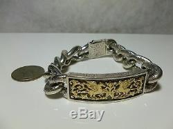 Mens Heavy Konstantino 950 Sterling Silver 18k Gold Pegasus Horse ID Bracelet