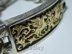 Mens Heavy Konstantino 950 Sterling Silver 18k Gold Pegasus Horse ID Bracelet