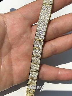 Mens ICY Hip Hop Bracelet Real 14k Yellow Gold Over Solid 925 Silver Diamond ICY