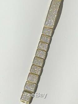 Mens ICY Hip Hop Bracelet Real 14k Yellow Gold Over Solid 925 Silver Diamond ICY