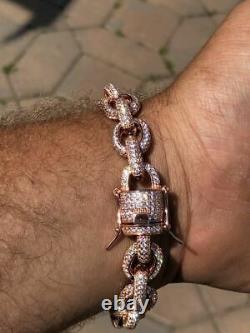 Mens Iced Hip Hop Rolo Bracelet Rose Gold & Real Solid 925 Silver Diamonds 12mm