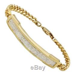 Mens Invisible Set Princess Cut Diamond Bracelet in 14k Yellow Gold Over 7 2 Ct