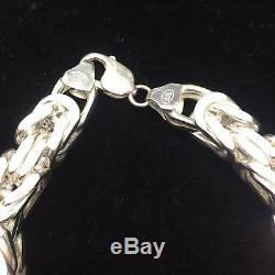Mens King Byzantine Box Chain Bracelet 10mm 100GR 9Inch 925 Sterling Silver