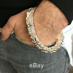 Mens King Byzantine Box Chain Bracelet 10mm 100GR 9Inch 925 Sterling Silver