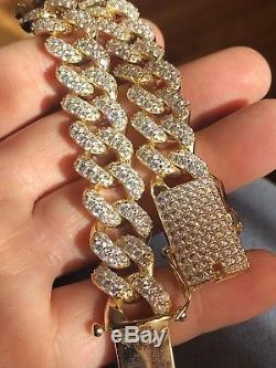 Mens Miami Cuban Link Bracelet 14k Gold Over Real Solid 925 Silver Diamonds 15mm
