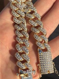 Mens Miami Cuban Link Bracelet 14k Gold Over Real Solid 925 Silver Diamonds 15mm