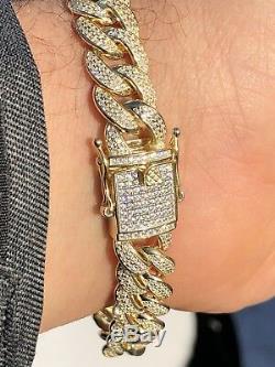 Mens Miami Cuban Link Bracelet 14k Gold Over Solid 925 Silver 12ct Diamonds 12mm