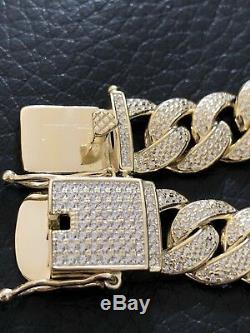 Mens Miami Cuban Link Bracelet 14k Gold Over Solid 925 Silver 12ct Diamonds 12mm
