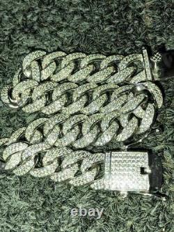 Mens Miami Cuban Link Bracelet Real Iced Moissanite Passes Diamond Tester 12mm