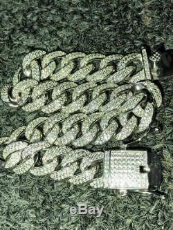 Mens Miami Cuban Link Bracelet Real Icy Solid 925 Silver Lab Diamonds 12mm Iced