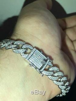Mens Miami Cuban Link Bracelet Real Icy Solid 925 Silver Lab Diamonds 12mm Iced