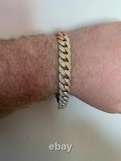 Mens Miami Cuban Link Bracelet Real Solid 925 Silver Diamonds 12mm Tri Color ICY