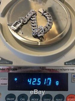 Mens Miami Cuban Link Bracelet Real Solid 925 Silver Lab Diamonds 12mm ICED OUT