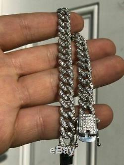 Mens Miami Cuban Link Bracelet Real Solid 925 Sterling Silver Diamond 9mm 6.5-9