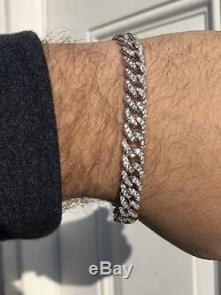 Mens Miami Cuban Link Bracelet Real Solid 925 Sterling Silver Lab Diamonds 9mm