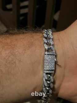 Mens Miami Cuban Link Bracelet Solid 925 St Sterling Silver ICY Diamonds 10mm