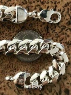 Mens Miami Cuban Link Bracelet Solid 925 Sterling Silver 8.5 12mm 67 Gram Italy