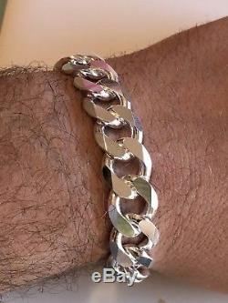 Mens Miami Cuban Link Bracelet Solid 925 Sterling Silver 8.5 14mm 53 Gram ITALY