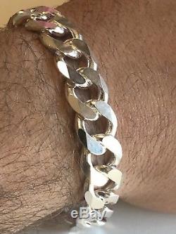 Mens Miami Cuban Link Bracelet Solid 925 Sterling Silver 8.5 14mm 53 Gram ITALY