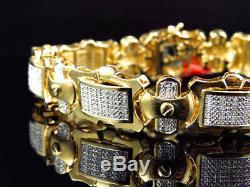 Mens Pave 14 MM Yellow Gold Finish Round Cut Genuine Diamond Bracelet 1.2 Ct 8.5