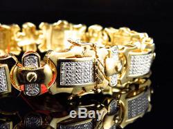 Mens Pave 14 MM Yellow Gold Finish Round Cut Genuine Diamond Bracelet 1.2 Ct 8.5