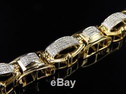 Mens Pave Set Genuine White Diamond Custom Bracelet In Yellow Gold Finish 2.0 Ct