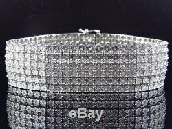 Mens Pave White Gold Finish Round Cut Real 6 Row 20 MM Diamond Bracelet 8.5 Inch