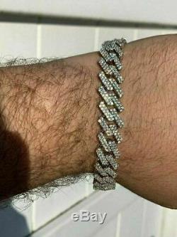 Mens Prong Miami Cuban Bracelet 8.5 Solid 925 Sterling Silver 12mm Bust Down
