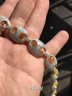 Mens Puffed Mariner Link Bracelet 14k Gold Over Real Solid 925 Sterling Silver