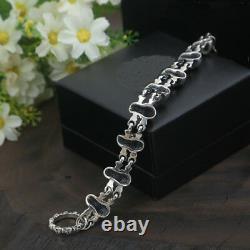 Mens Real 925 Sterling Silver Bracelet Link Chain Skull Loop Jewelry 9.1