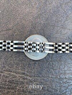 Mens Real 925 Sterling Silver Oxidized Black Rhodium Panther Link Bracelet 10mm