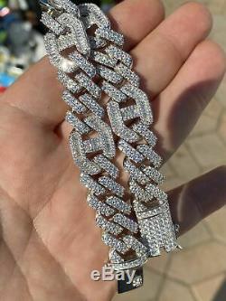Mens Real Solid 925 Silver Baguette Cuban Prong Gucci Link Bracelet Hip Hop Iced
