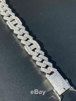 Mens Real Solid 925 Silver Baguette Cuban Prong Gucci Link Bracelet Hip Hop Iced