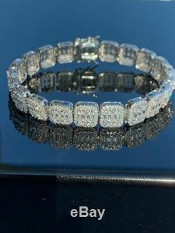 Mens Real Solid 925 Silver Baguette Tennis Bracelet Iced Diamond Flooded Out