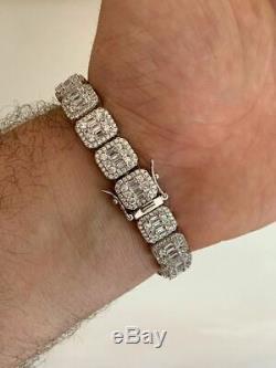 Mens Real Solid 925 Silver Baguette Tennis Bracelet Iced Diamond Flooded Out