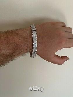 Mens Real Solid 925 Silver Baguette Tennis Bracelet Iced Out Diamond Hip Hop