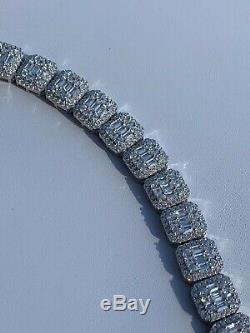 Mens Real Solid 925 Silver Baguette Tennis Bracelet Iced Out Diamond Hip Hop